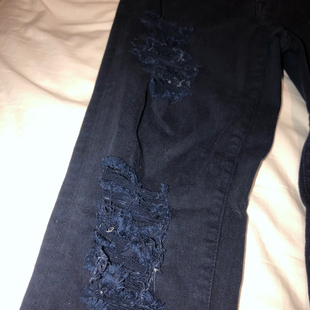 Navy Blue Frame Ripped Jeans - Picture 2 of 4